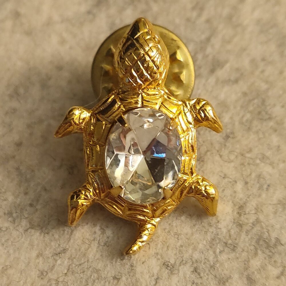 Turtle Pin for Women or Men, Crystal Turtle Broach, Animal Brooch, Ladies Pin